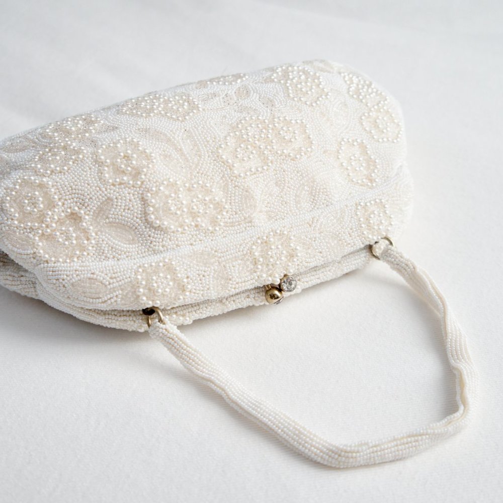 Vintage Ivory Beaded Pearl Evening Bag Clutch by Magid - Picture 14 of 16
